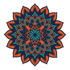 Vibrant Mandala Design – Bold Blue and Orange Floral Pattern for Art and Decor