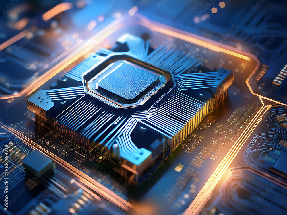 Poster abstract collage of cpus and boards in high-tech visual composition cpu and ram components displayed