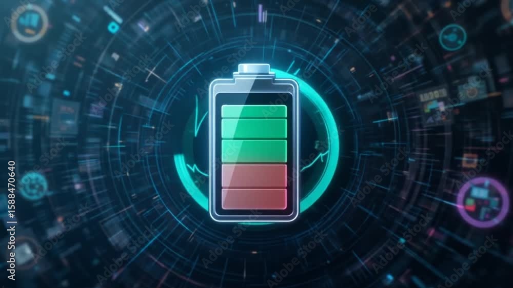 Poster battery charging level animation with futuristic technology background for digital use