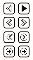 Arrow navigation and media player icons, interface icons, button icons, UI UX icons