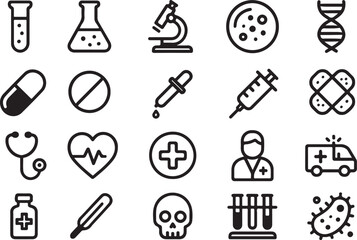 Medical and Science Icon Collection in Black Silhouette Style
