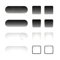 Toggle switches and square buttons on transparent background provide a clean interface element design resource for app or web development.