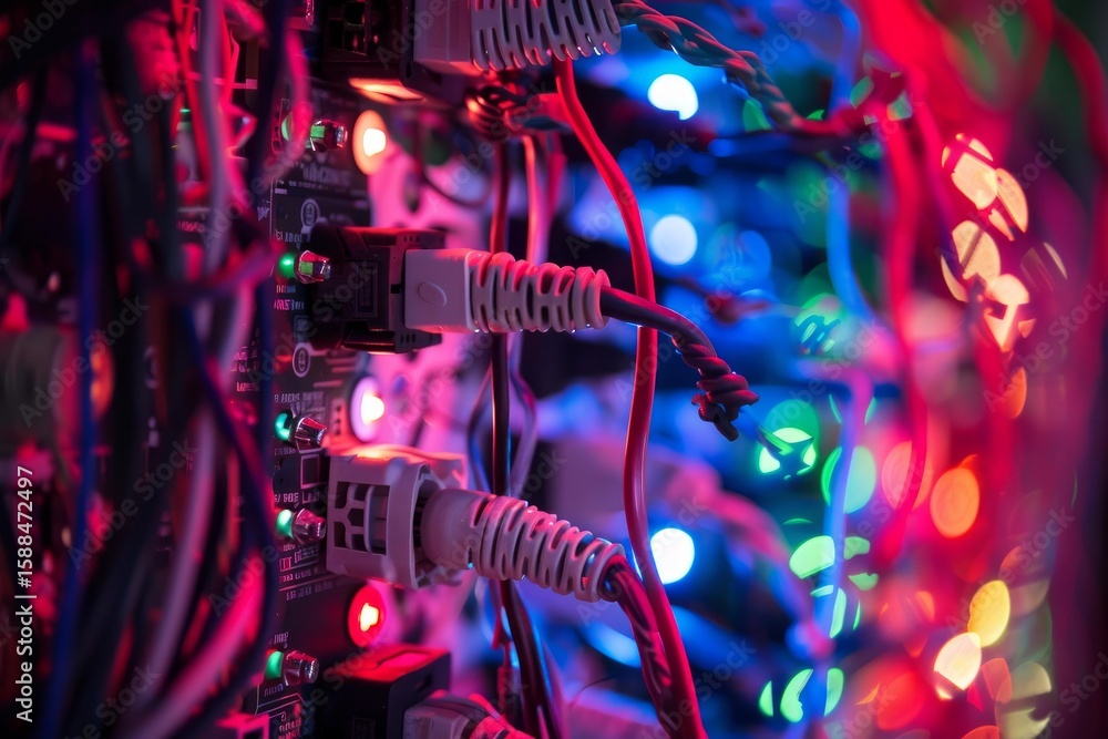 Aufkleber network attached storage nas drive with ethernet cables and flashing led lights in a data center