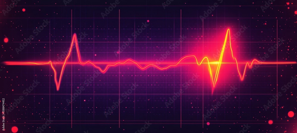 Poster a colorful abstract representation of a heart rate monitor signal pulsating with vibrant energy.