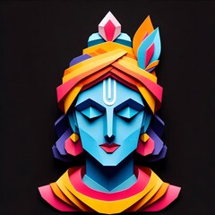 Colorful Geometric Papercraft Lord Krishna Portrait