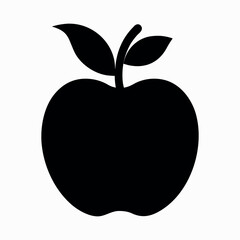 Simple black silhouette of an apple with two leaves and a stem