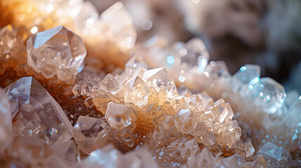 A close up of a crystal formation with a yellowish tint