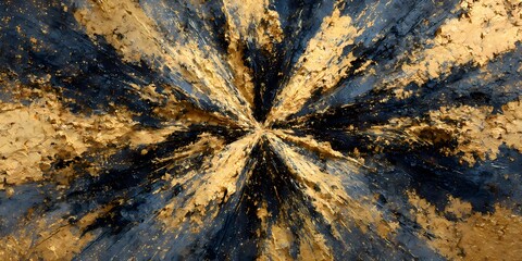 Radiant Gold Impasto Burst, Impasto burst abstract with gold and blue burst, expressive texture in radial burst style, contemporary burst painting with energy burst