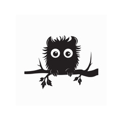 Fototapeta premium Cute Little Monster Hanging on a Tree Branch in Silhouette Vector Illustration
