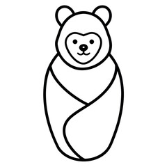 Sweet baby bear snuggled warmly in swaddle Line Art Vector illustration