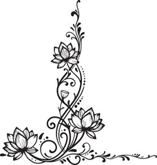 Floral ornament divider with lotus and vine elements, mandala-inspired, 