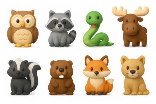 Cute 3d animal characters in cartoon style for kids artwork and design