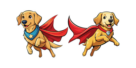 Flying Labrador Superhero in Cape with Floppy Ears – Comic Style Vector Illustration on White Background – Cute Hero Dog Cartoon Art for Designs