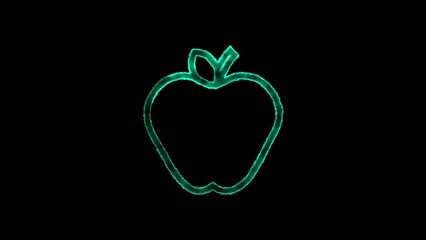 Glowing Green Apple Outline on Black Background fruit