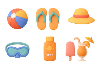Beach essentials: vibrant summer items collection for relaxing vacations