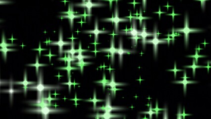 Green Glowing Stars on Black Background Abstract Illustration