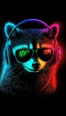 Raccoon DJ in Neon Lights A Playful Furry Performer Bringing Joy and Rhythm to the Nightlife