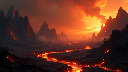 Fiery Volcanic Alien Planet