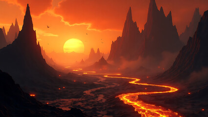 Fiery Volcanic Alien Planet