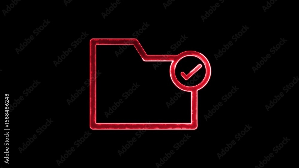 Aufkleber red glowing folder icon with check mark on black background