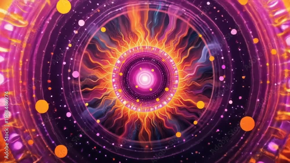 Poster energetic cosmic core with radiating waves, a vivid display of astral energy and colorful celestial 