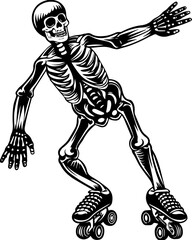 Obraz premium SVG cartoon skull with skeleton elements in bold tattoo style design. Skeleton Skating on Roller Skates in a Dynamic Pose Artwork