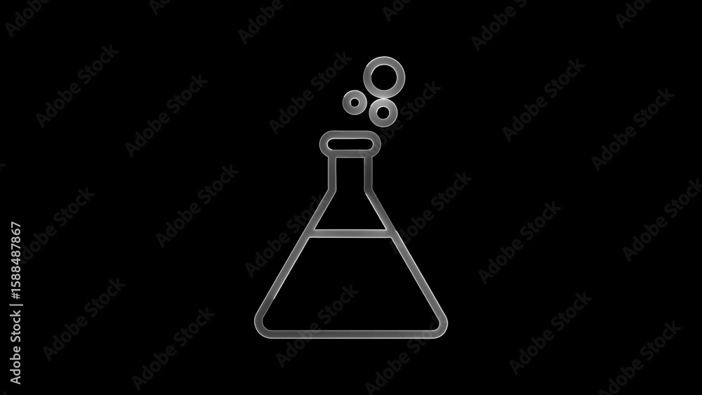 Poster transparent outline of a laboratory flask with bubbles on black background