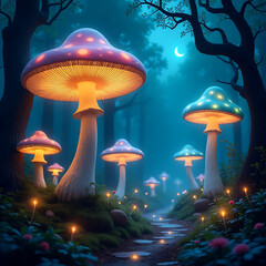 Whimsical Glowing Mushroom Forest