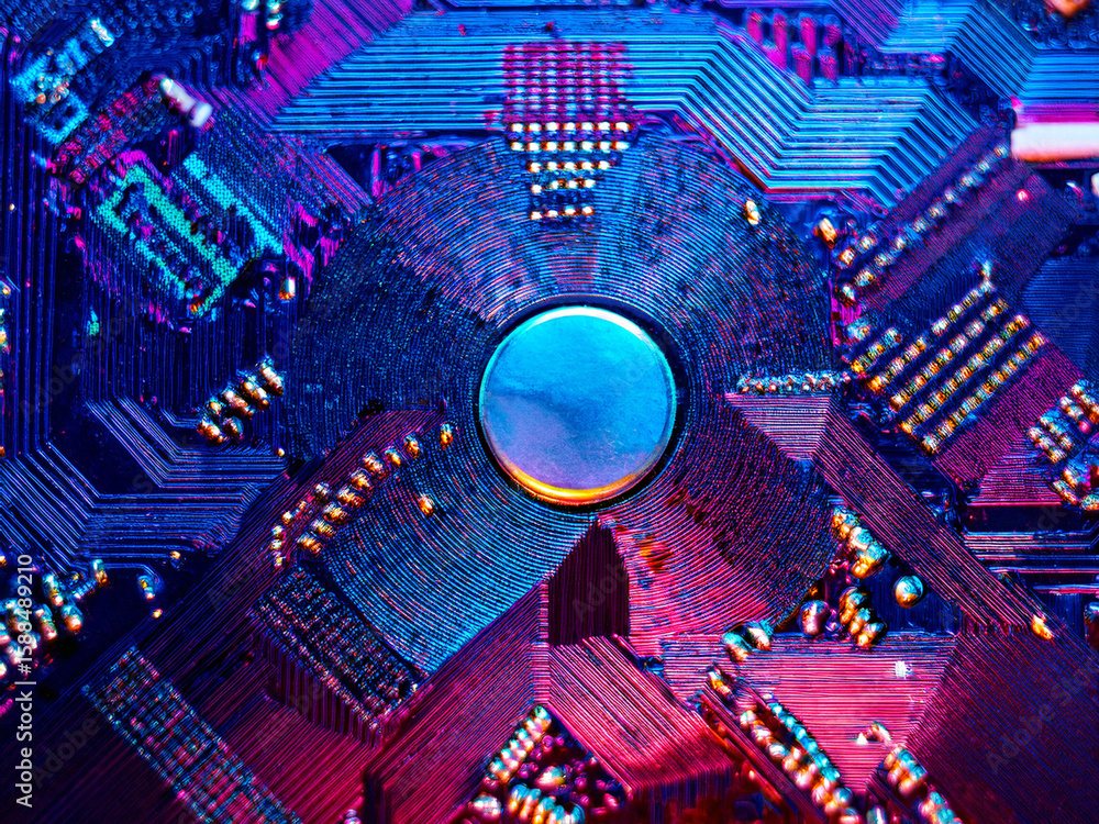 Poster digital artwork of processors and circuits in modern visual composition futuristic collage of comput