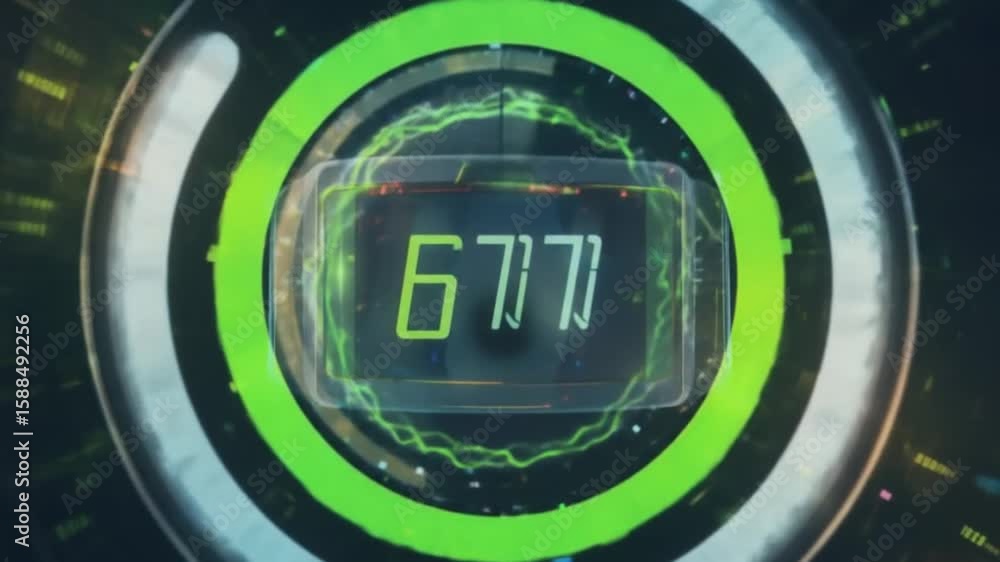 Aufkleber futuristic digital technology background with green circular elements and screen display