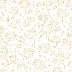 Fun hand drawn doodle fireworks, seamless pattern, great for textiles, wrapping, banner, wallpapers - vector design