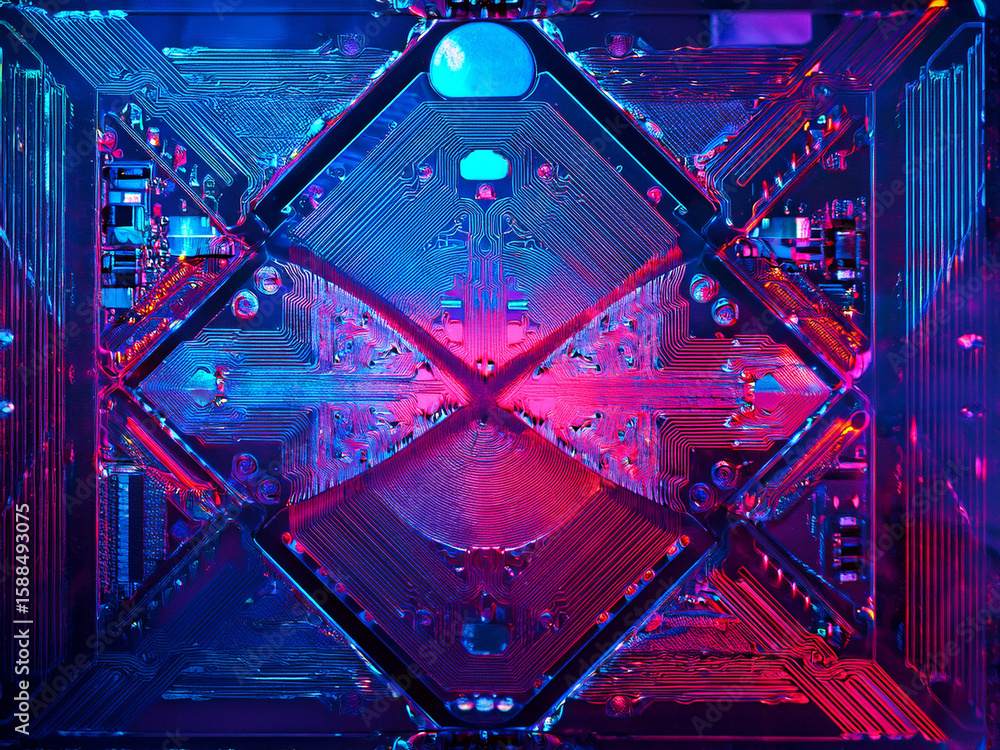 Poster digital composition featuring hardware elements in abstract futuristic style high-tech collage of pr