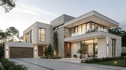 Contemporary Residential Architecture with Clean Lines and Neutral Tones in Daylight.