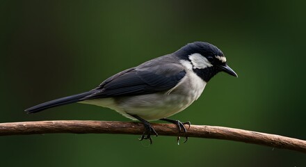 Naklejka premium Close-Up of a Black and White Bird Sitting on a Branch