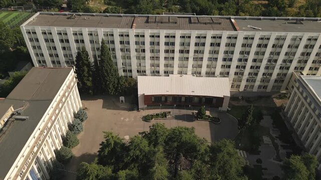 Tbilisi, Georgia - 15th july, 2025: Aerial view Tbilisi state medical university - TSMU. Popular education destination among indian, iranian, turkish, arabic etc foreign nationalities students