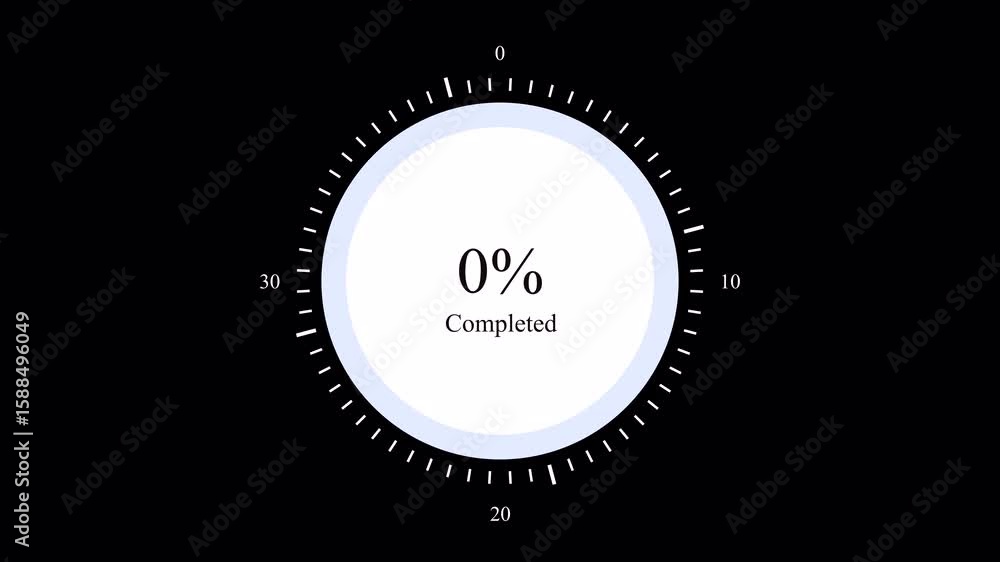 Poster animated circular progress meter: 0% to 39% completion on black background