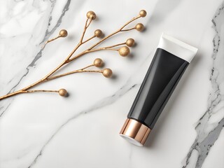 Luxury cosmetic cream tube with gold branch