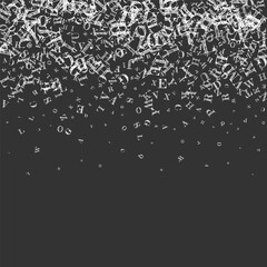 Flying latin letters. White chalk  scattered