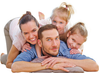 Glückliche Familie und zwei Kinder zu Hause