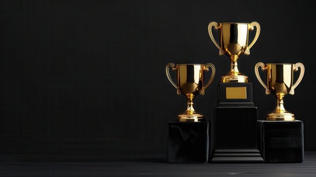 Golden Trophies Shining on Black Pedestals for Award Ceremony Display