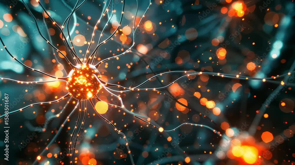 Poster a macro image of neurons brain cells against a dark background