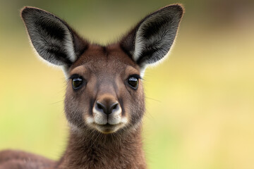 Fototapeta premium Kangaroo wildlife portrait with nature focus, featuring cute ears and brown fur outdoors in Australia
