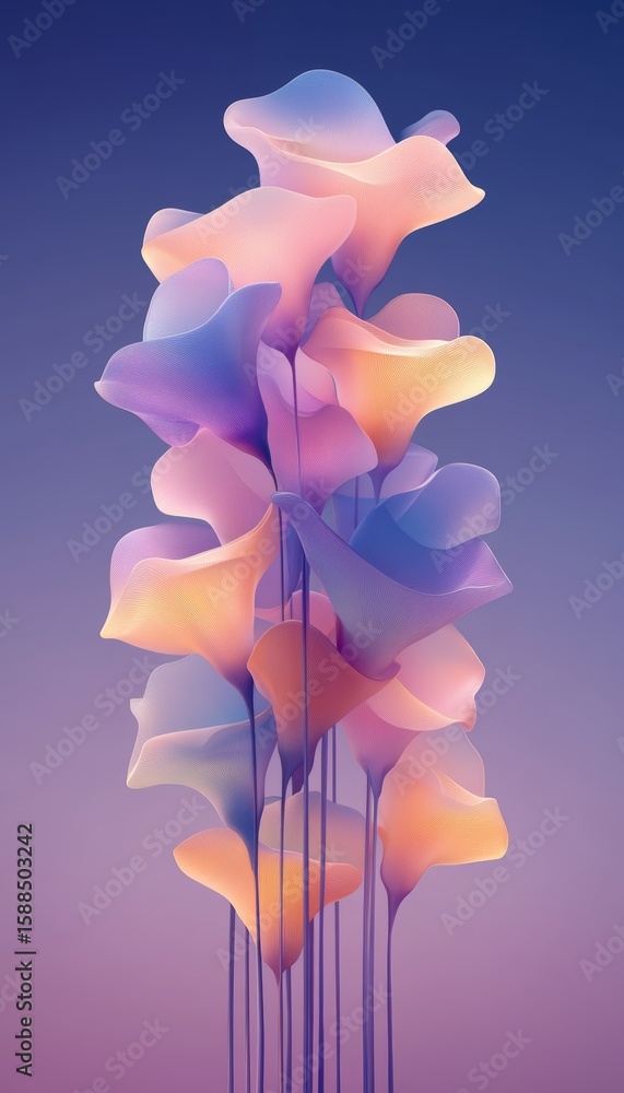 Poster ethereal elegance in abstract gradient art with fluid motion and soft curves creating dreamy visuals