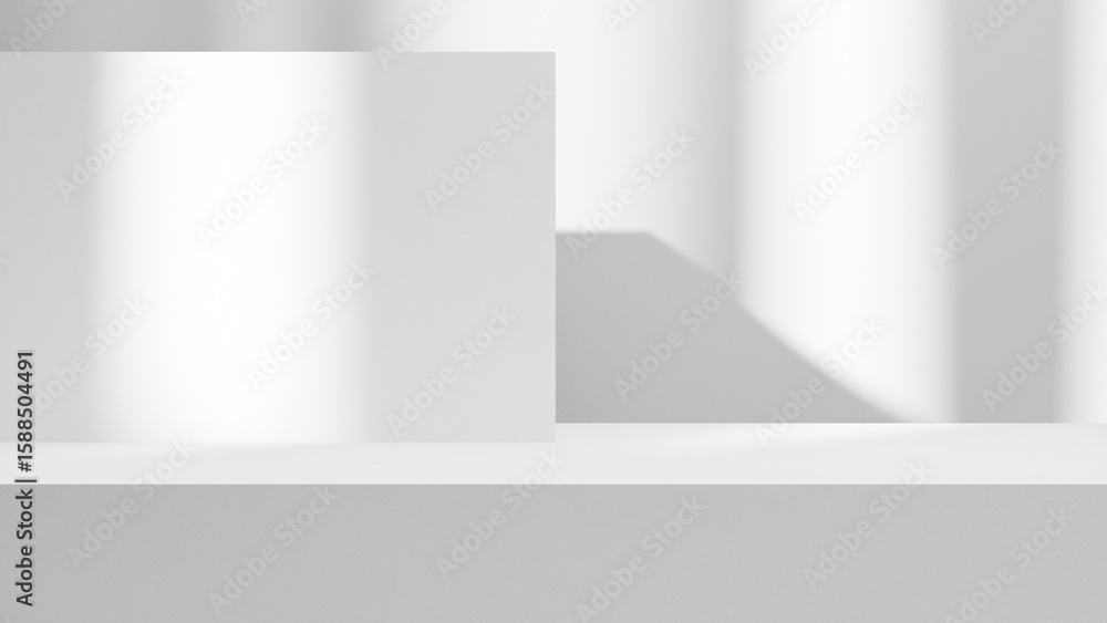 Poster white empty geometric shapes display with professional light and shadows studio template background 