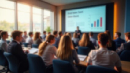 Fototapeta premium Modern, professional, high-resolution, vibrant, and shallow depth of field imagery conveying dynamic interaction in a conference setting with natural light.