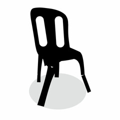 Broken chair on a white background. The plastic chair leg is broken.