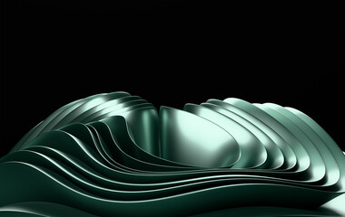Futuristic Emerald and Mint Green Flowing Waves with Reflective Metal Finish and Contemporary Geometric Patterns
