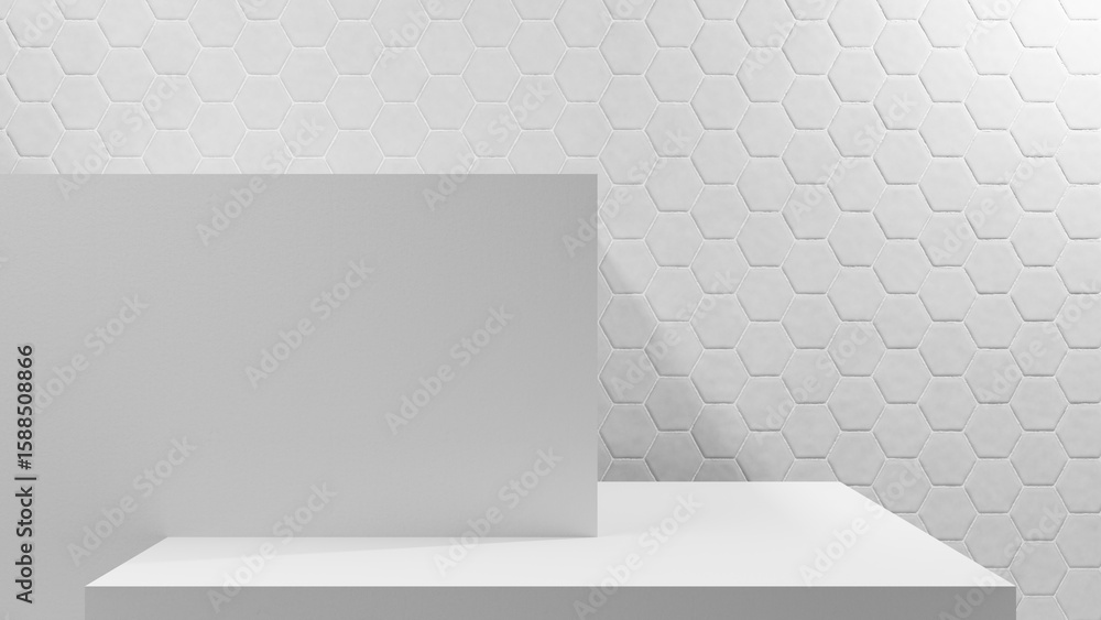Poster white empty geometric shapes display with professional light and shadows studio template background 