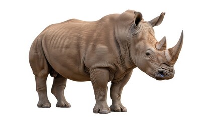 Fototapeta premium A majestic white rhinoceros stands proudly against a clean white background