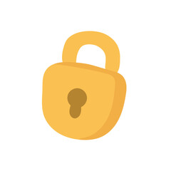 Golden cartoon padlock with keyhole shines in a clean, bold style, ideal for treasure illustrations, underwater chests, and secure object concepts in sea stories.